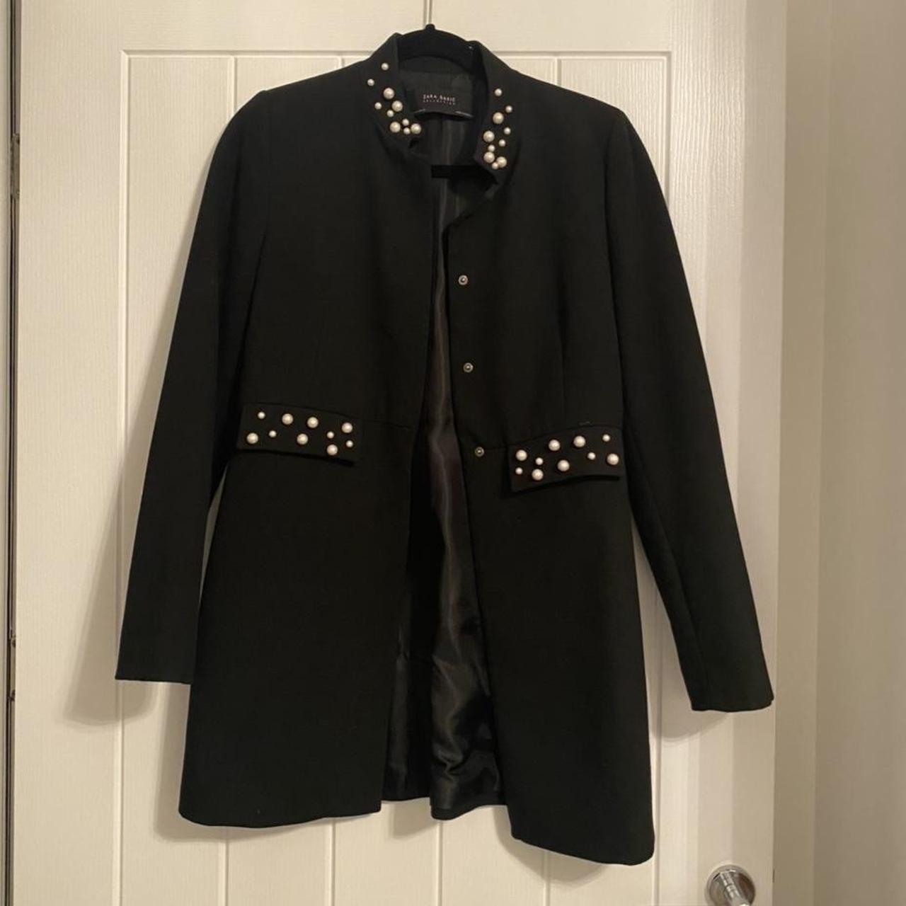 Zara black slimline coat with pearl detailing