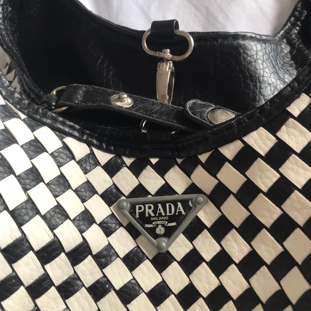 PRADA BAG , black and white chequered, mini black