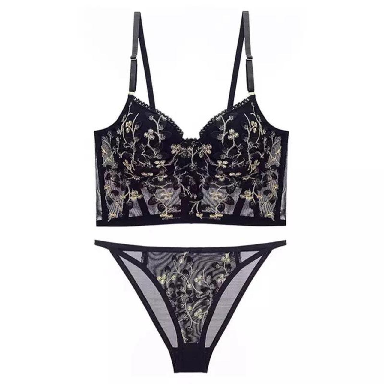 Black 2 piece lingerie set Set includes: - floral... - Depop