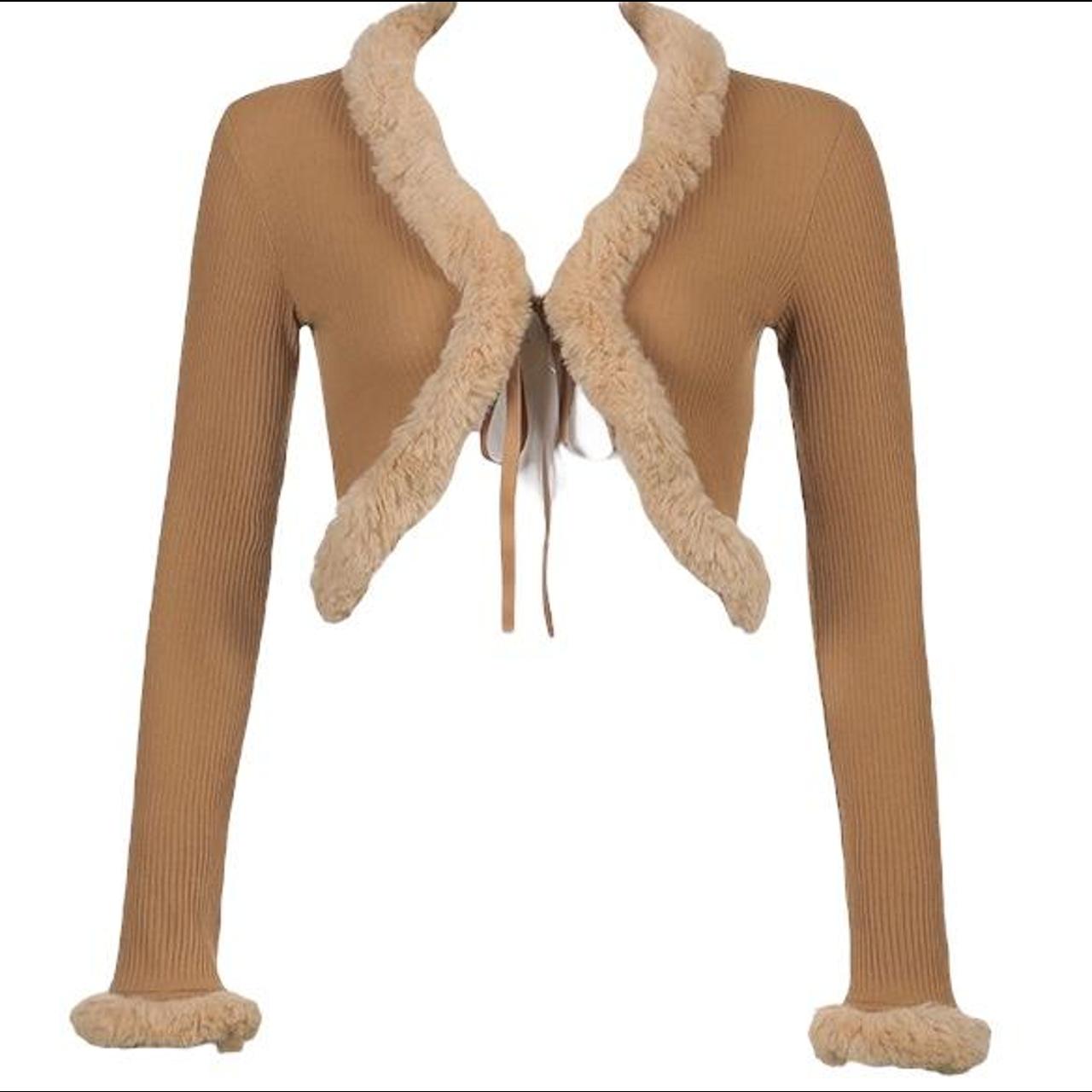 Brown long sleeve fluffy cardigan Features fluffy... Depop