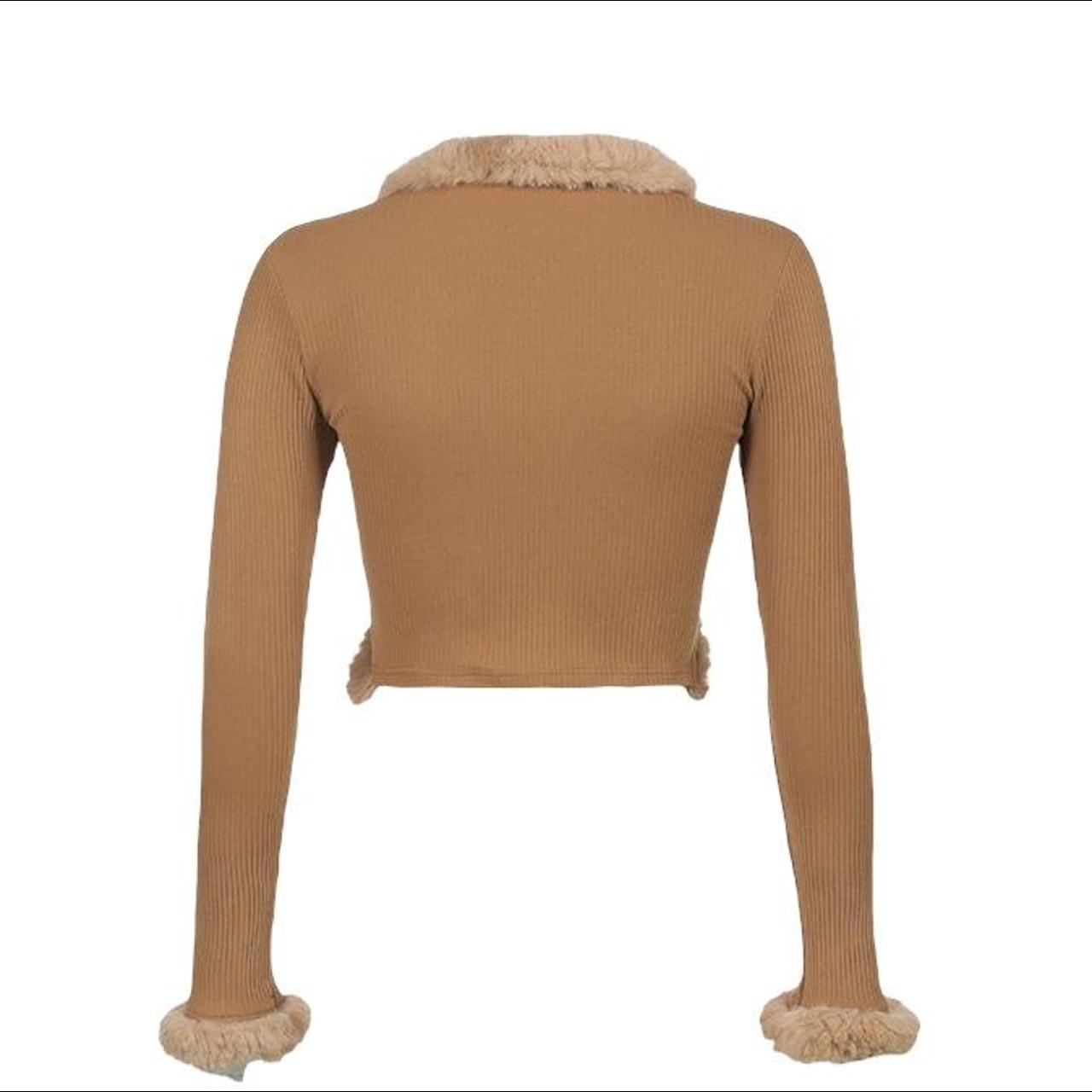 Brown long sleeve fluffy cardigan Features fluffy... Depop