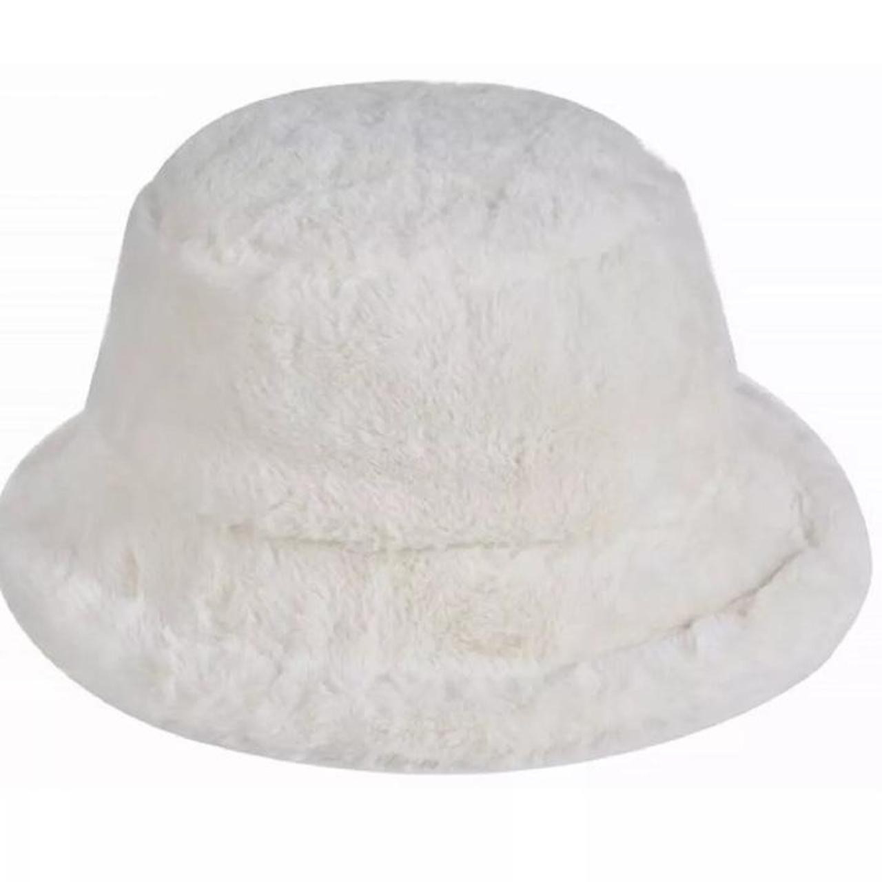 White fluffy bucket hat Faux fur fizzy... - Depop