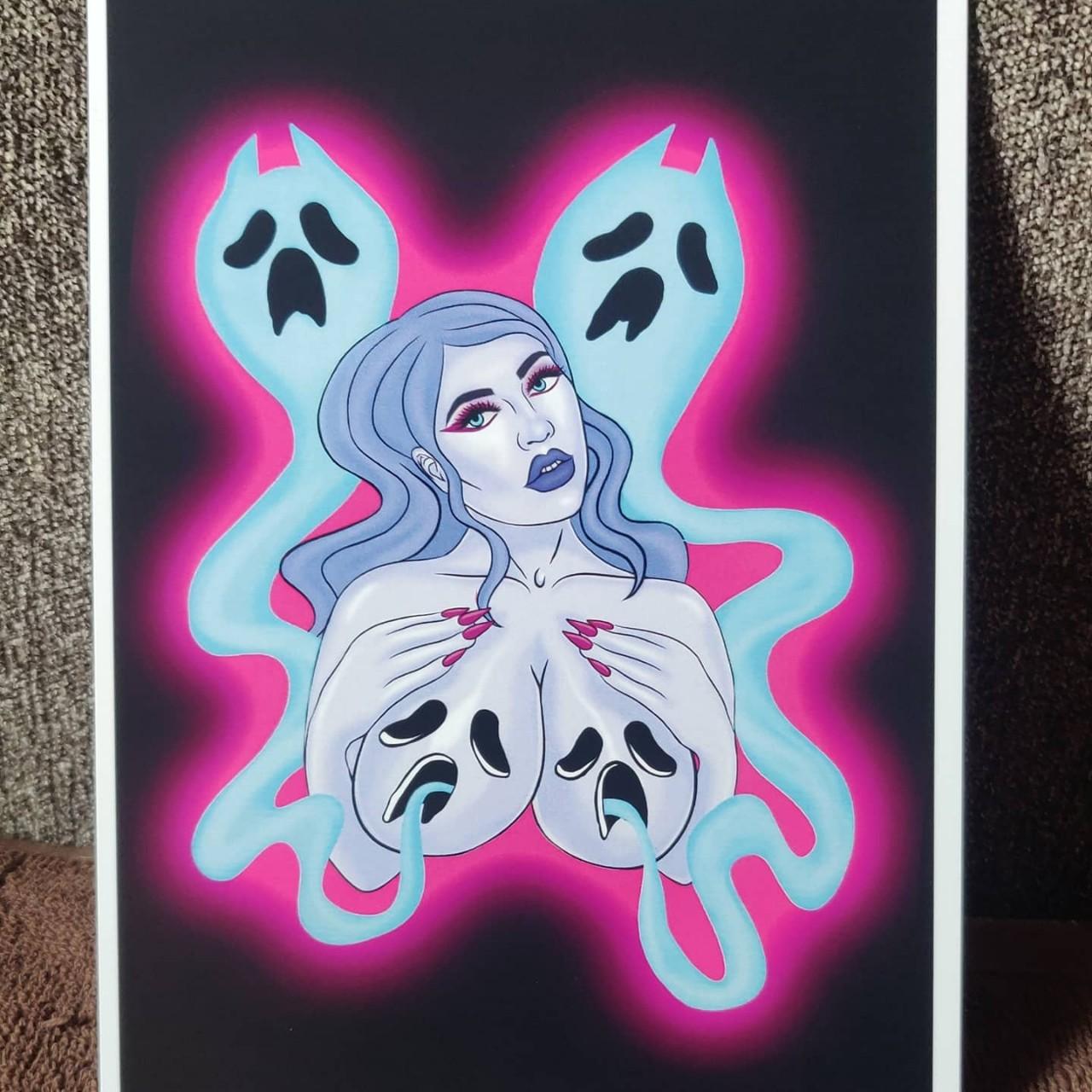 Spooky Tits ghost print 5x7 inches Original art by... - Depop