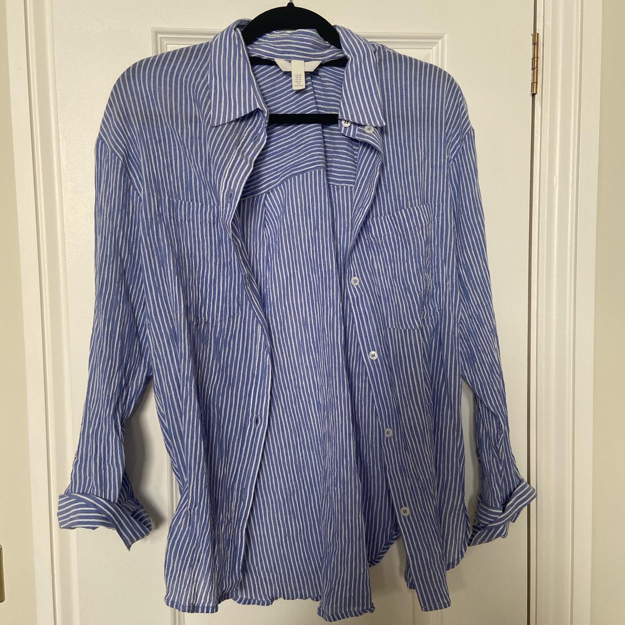 H&M medium blue and white oversized stripe shirt.... Depop