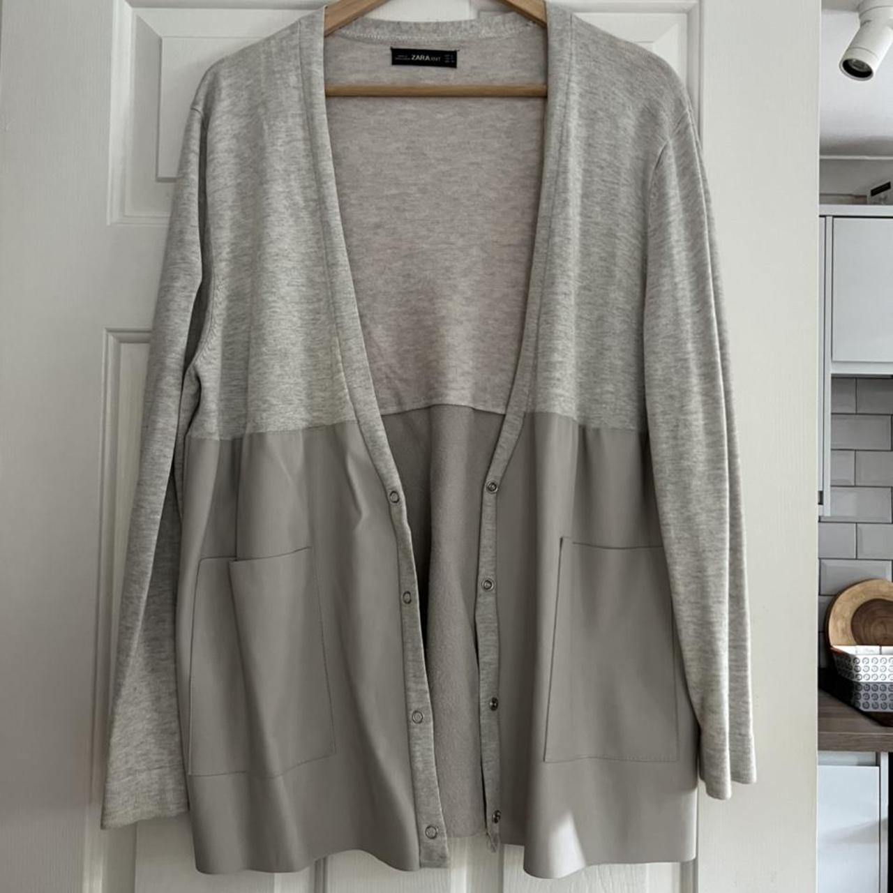Zara knit cardigan with leather with pockets size Depop