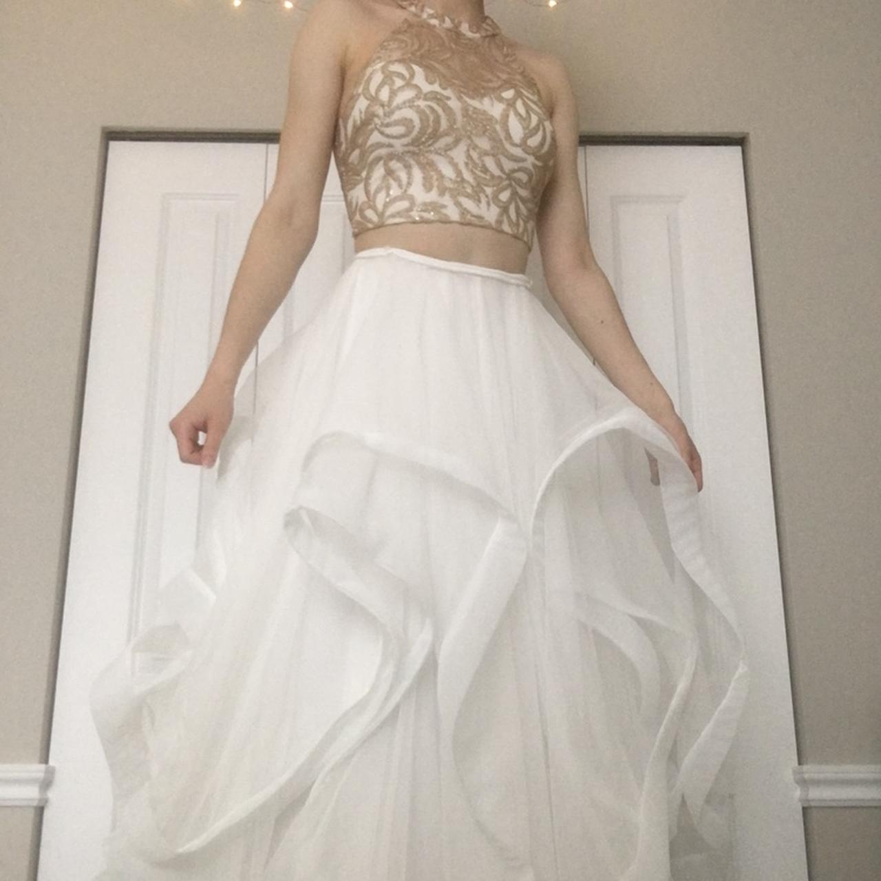 Macy's white and store gold prom dress