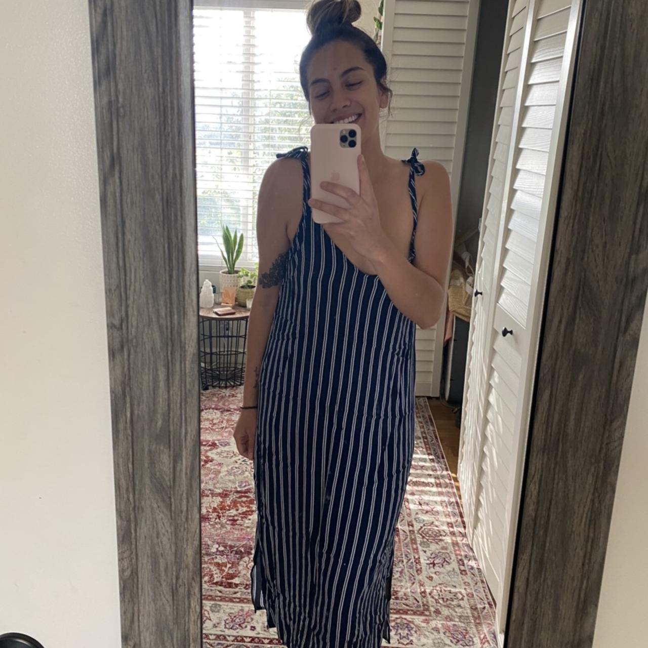 Double Slit Striped Midi Dress Love this dress, I... - Depop