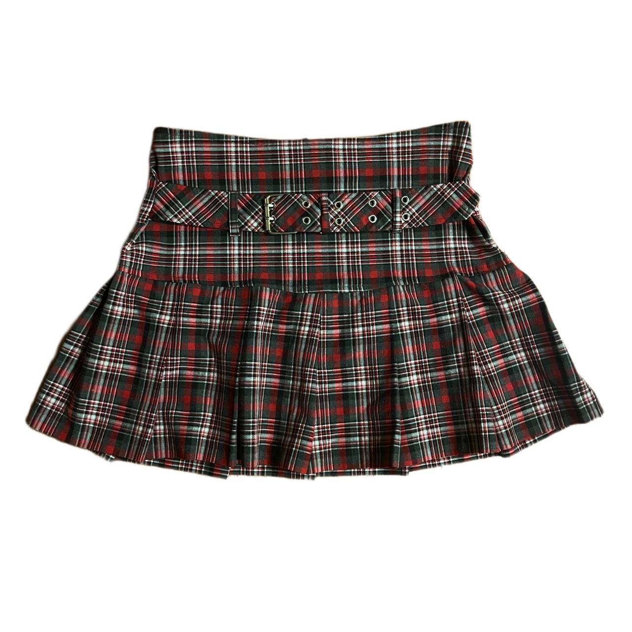 vintage pleated skirt red, black & white plaid mini... - Depop