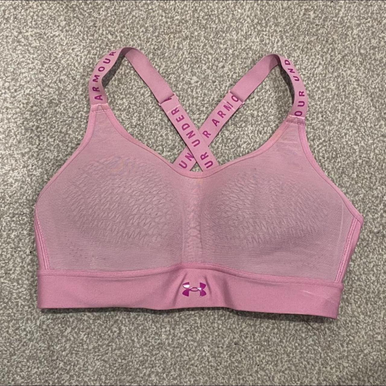 Under Armour Pink Cross Back Sports Bra. Size... Depop