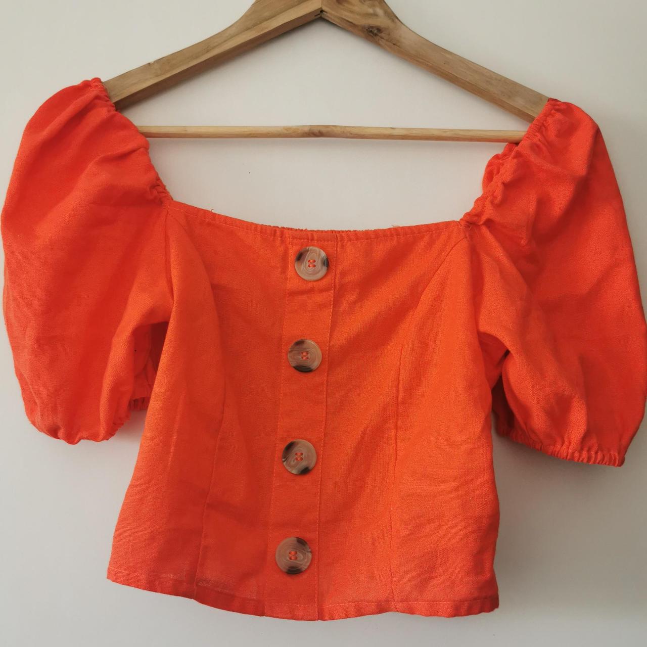 River Island Orange Square neck puff sleeve Depop