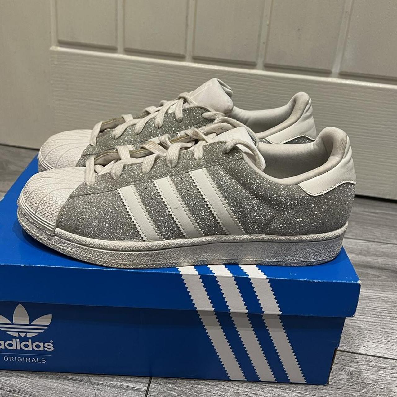 Adidas Originals Women's Silver and White Trainers | Depop