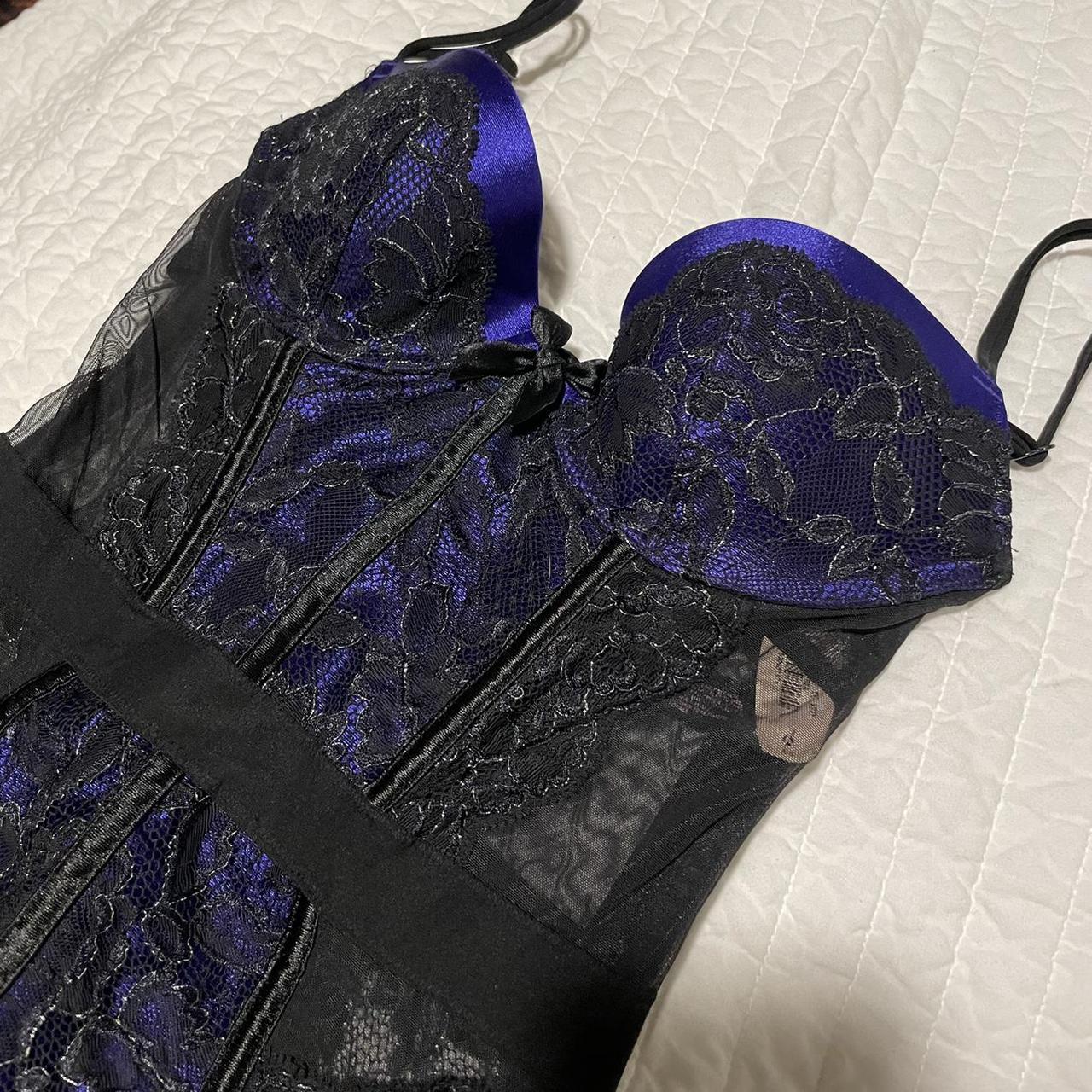 vintage satin bra - purple with black lace - - Depop