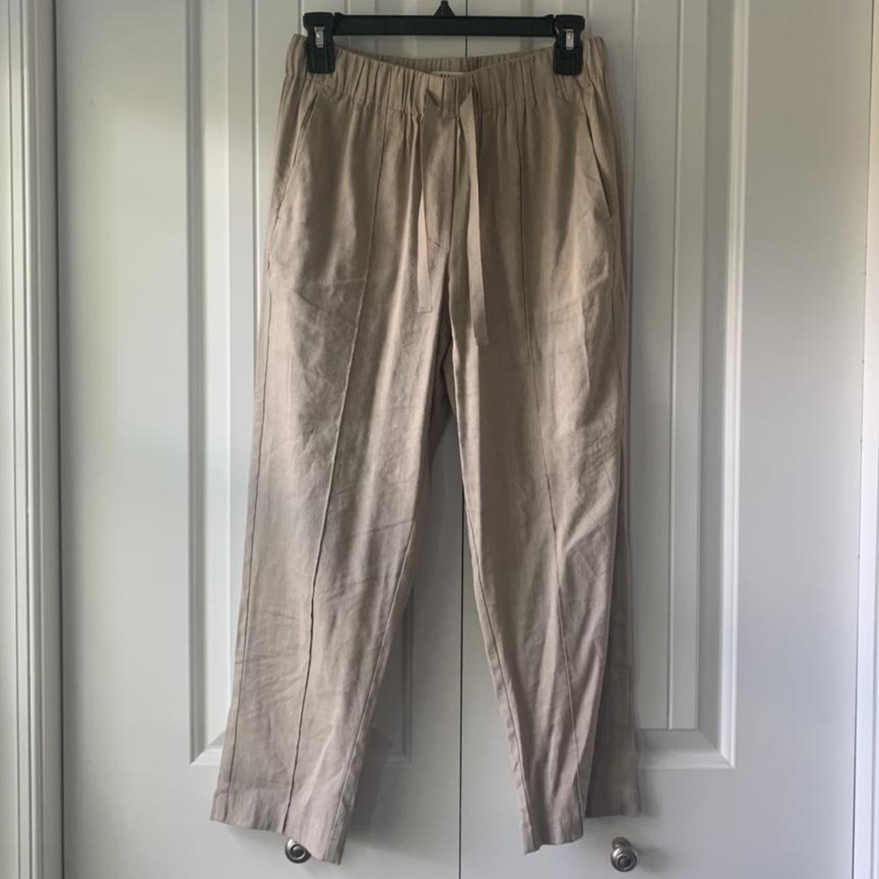 Aritzia Babaton Day linen pant, size s oatmeal... - Depop