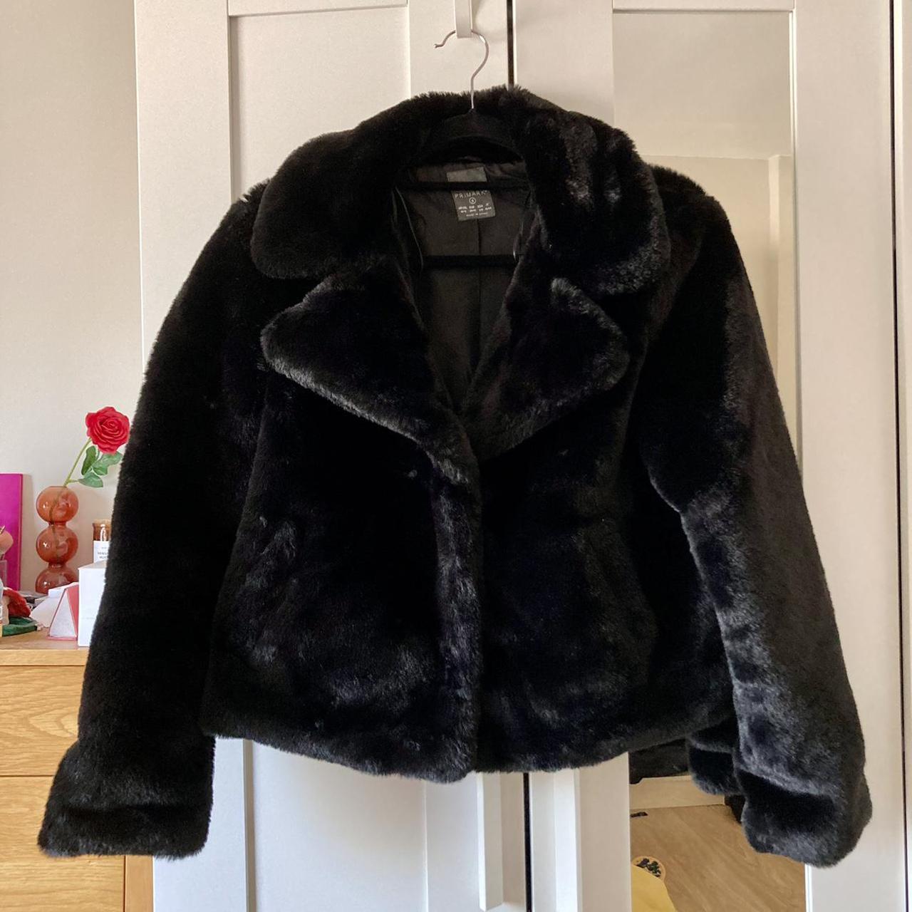 Black faux fur oversized coat. Only worn out once.... - Depop