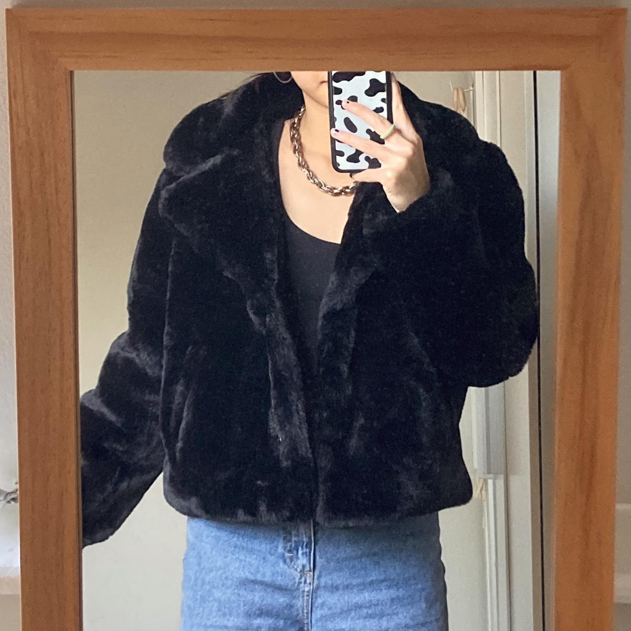Black faux fur oversized coat. Only worn out once.... - Depop