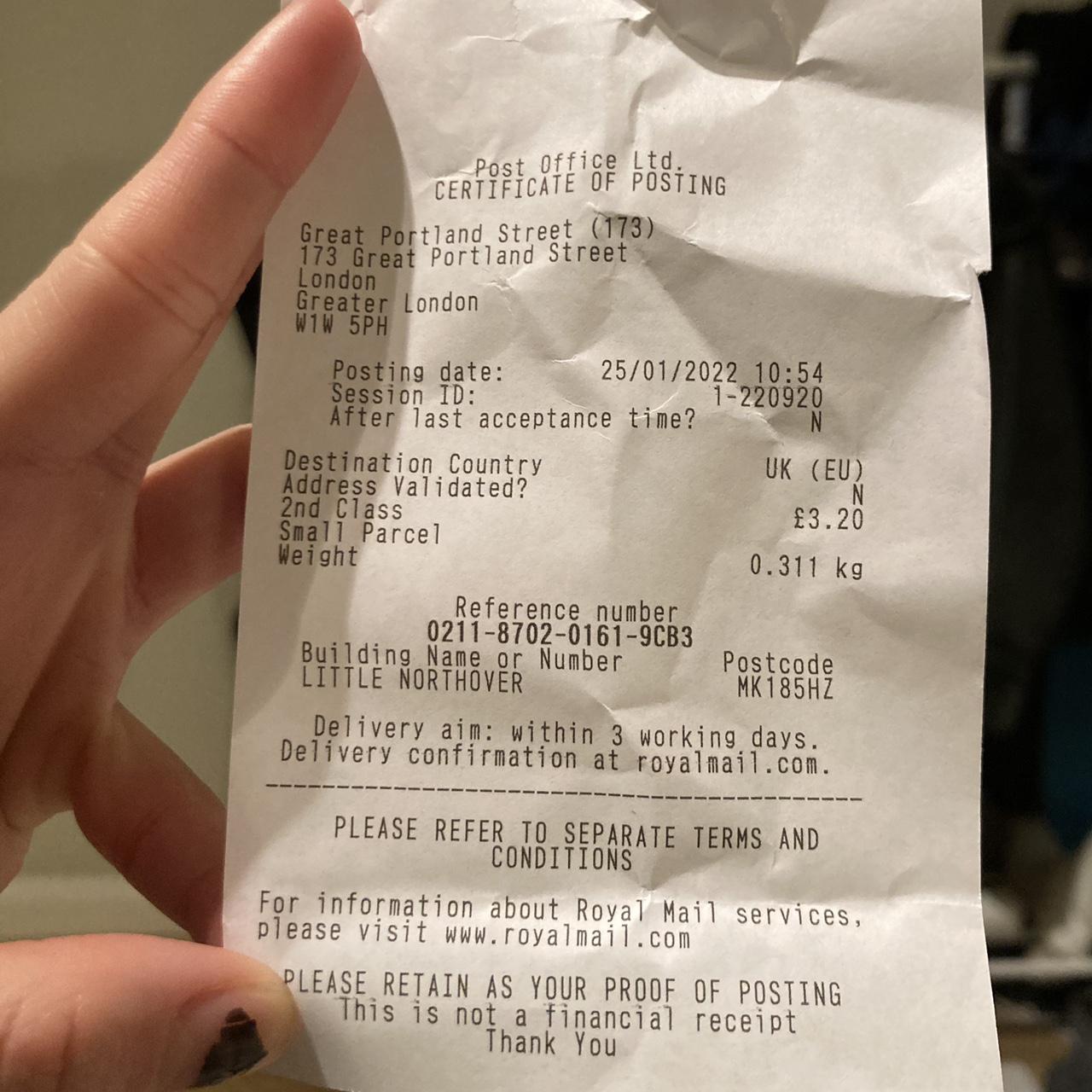 receipt proof for a customer, please ignore. - Depop