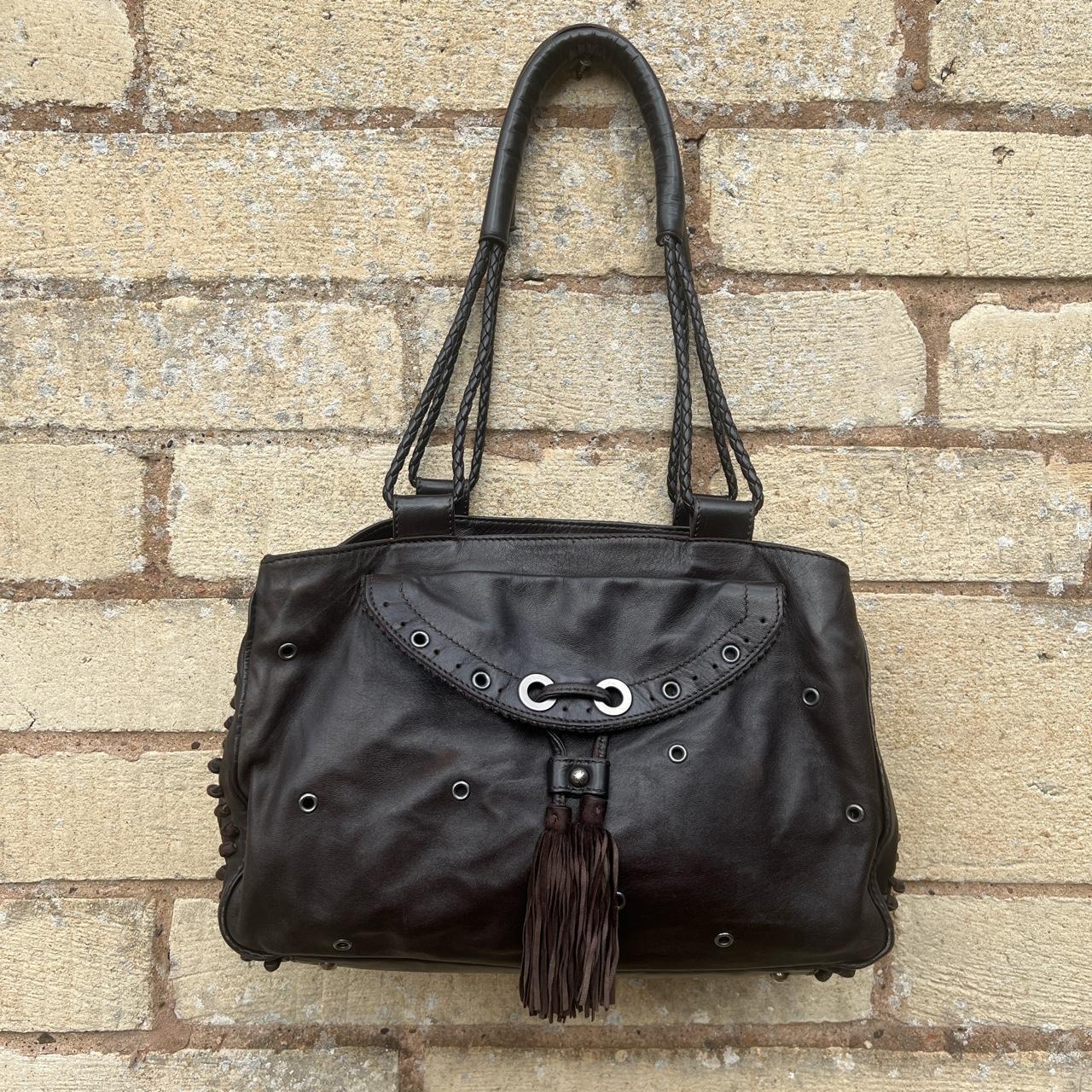 Pringle brown leather handbag with plaited leather... - Depop