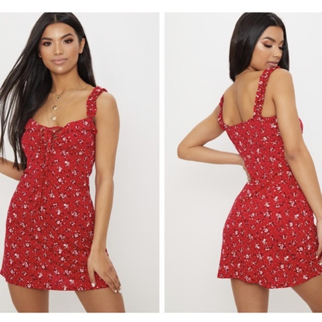 Pretty little thing red floral dress best sale