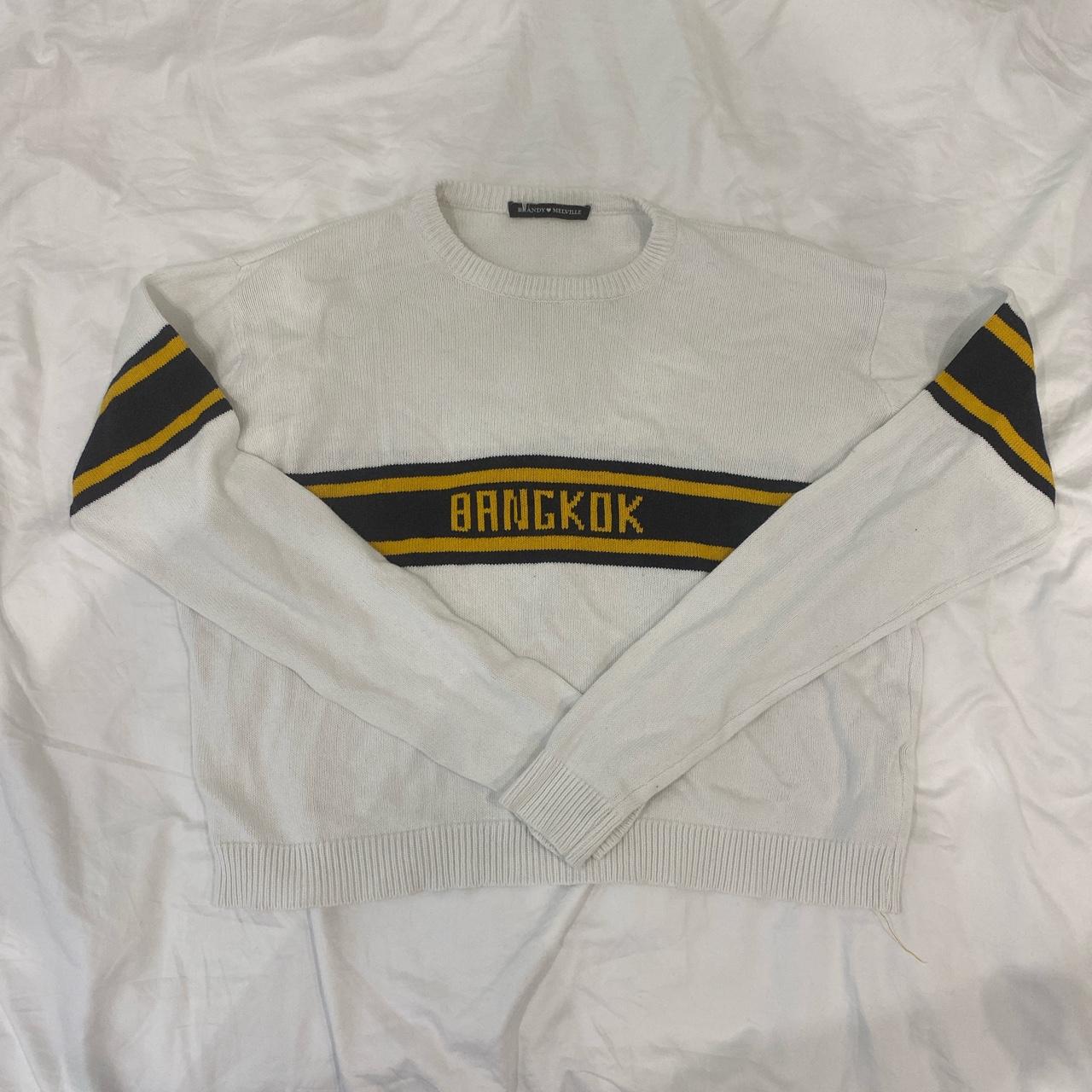 brandy melville cream knitted jumper with BANGKOK in... Depop