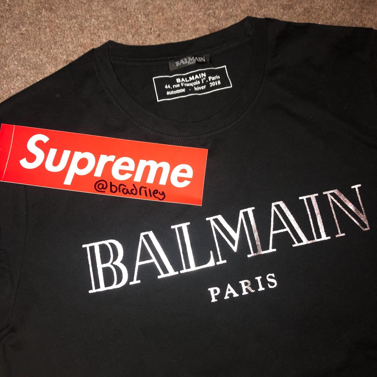 Balmain black metallic logo T shirt, Used worn