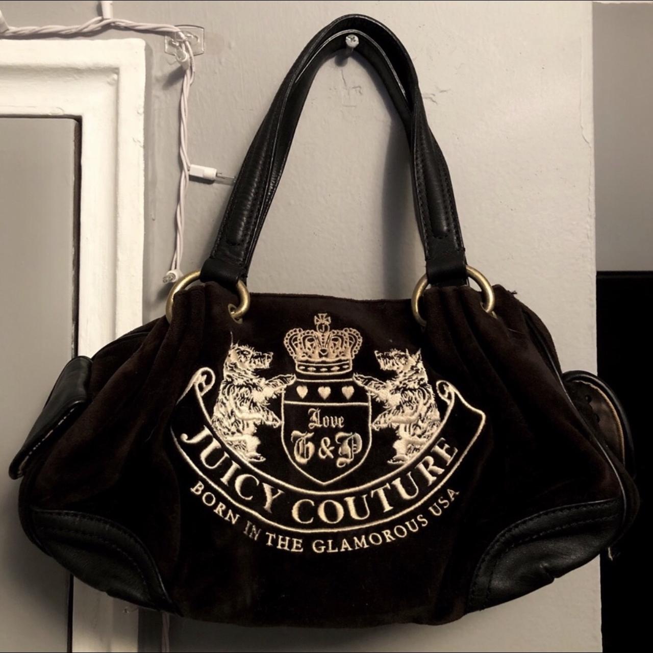 Juicy Couture Mini Barrel Bag Black/Beige Crossbody All Over Logo Gold  Hardware | Barrel bag, Juicy couture bags, Leather crossbody bag