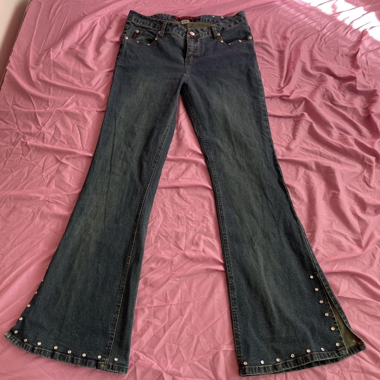 y2k mudd jeans with rhinestones all around and... - Depop
