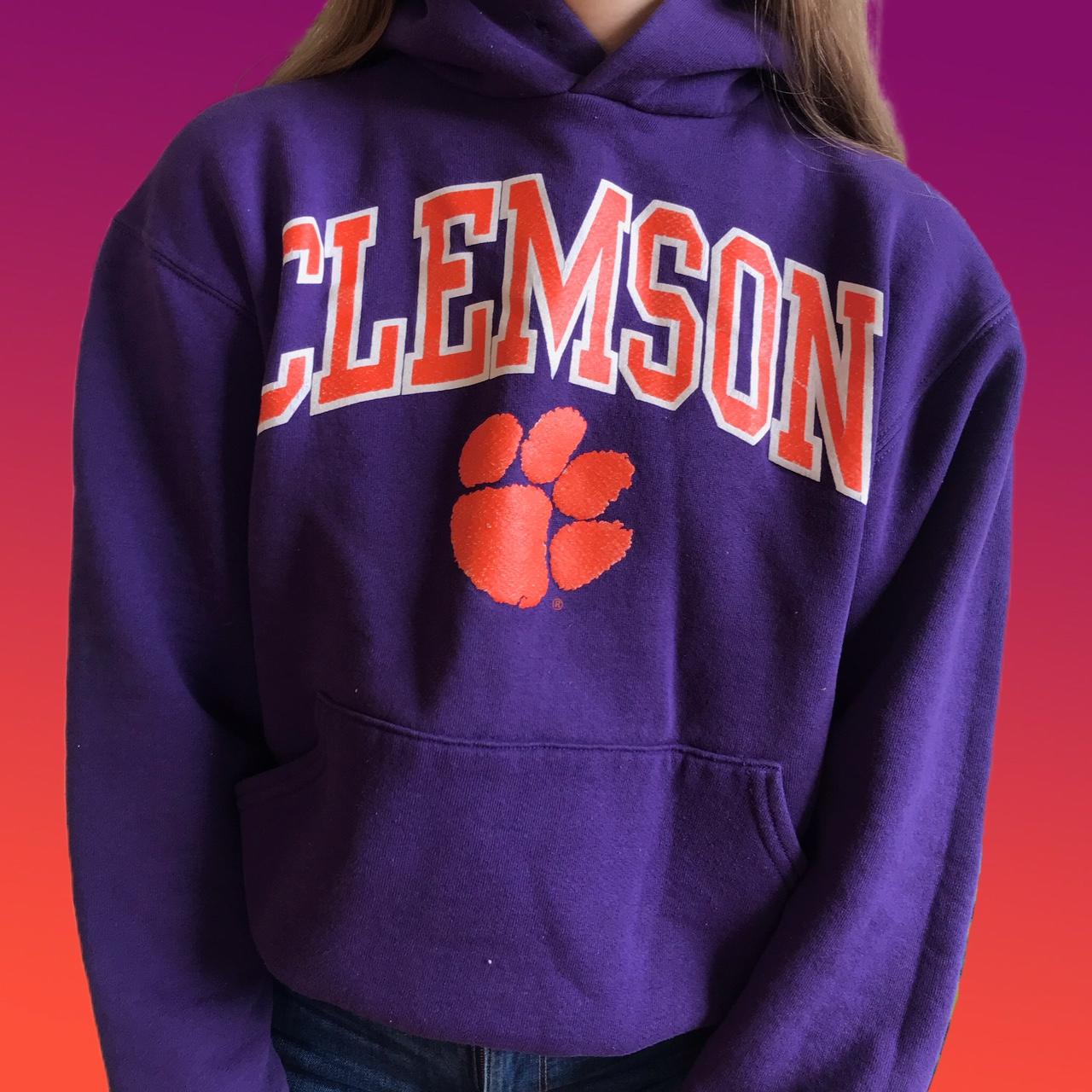 Vintage 90s Clemson University purple hoodie 💜 🧡 •... - Depop