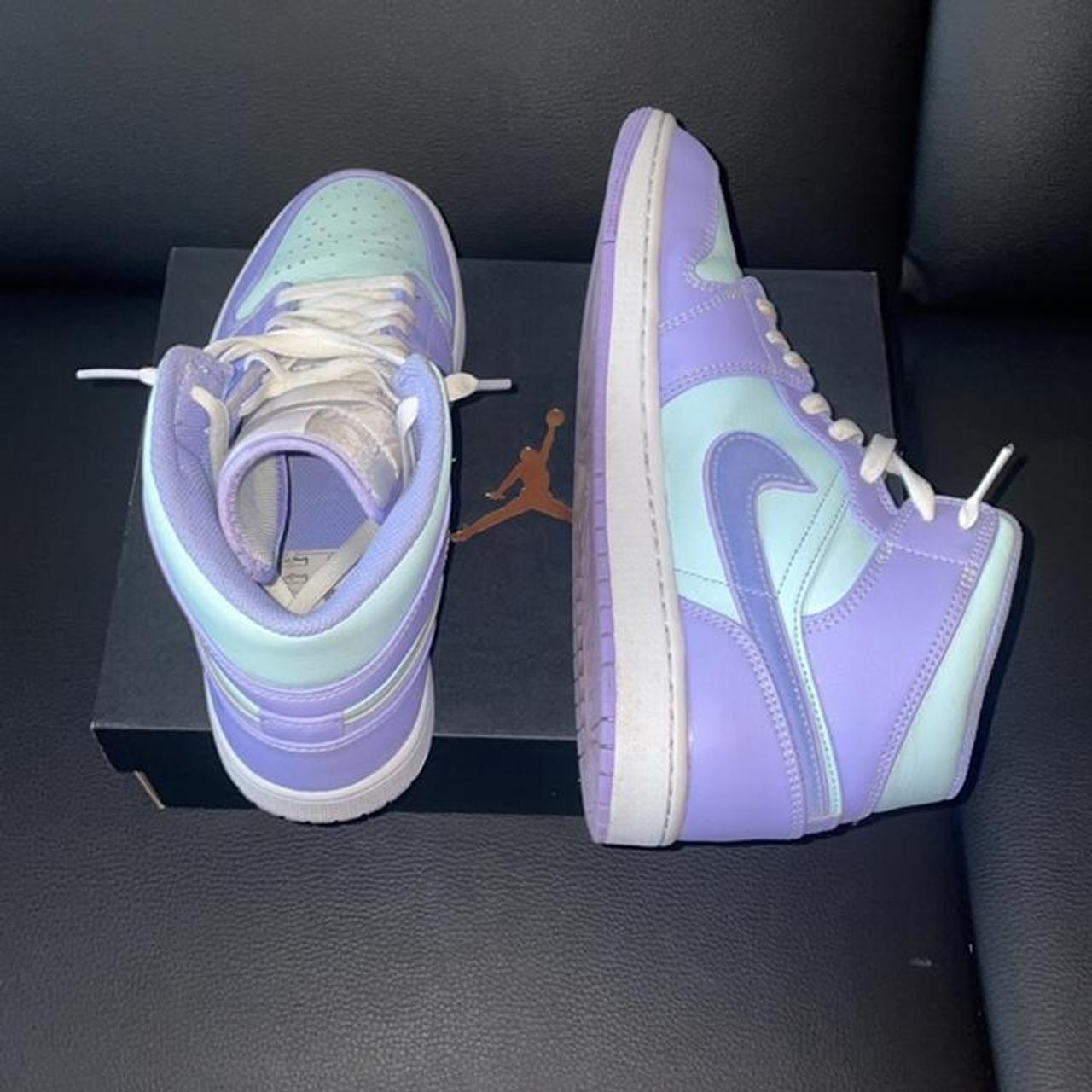 Nike Jordan 1 mids Purple aqua Great Condition... - Depop