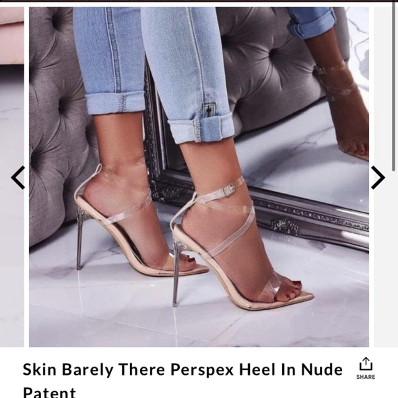 Skin barely there perspex deals heel in nude patent