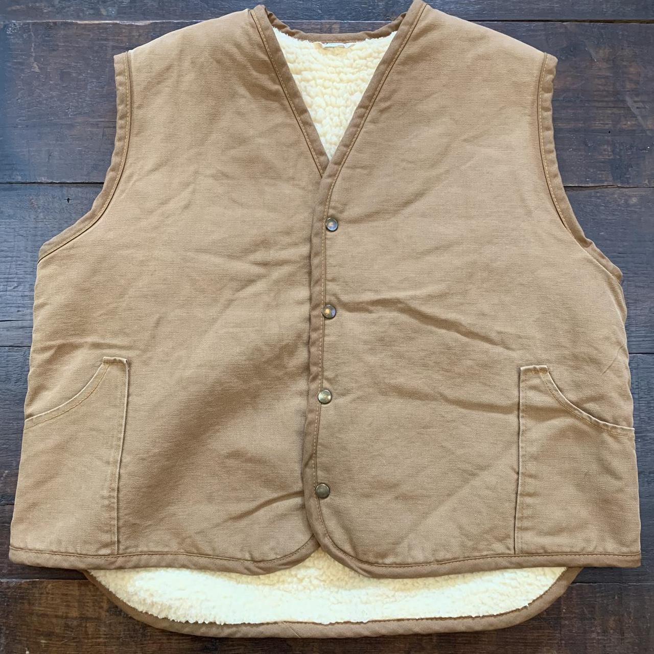 VTG 70s 80s A Brand Sherpa Lined Canvas Vest... - Depop