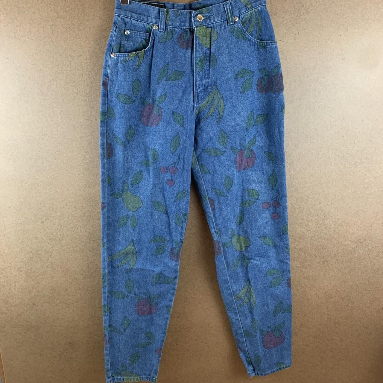 VTG 90s Brittania Fruit Print AOP Tapered Indigo Blue Jeans store Sz 11 28x30