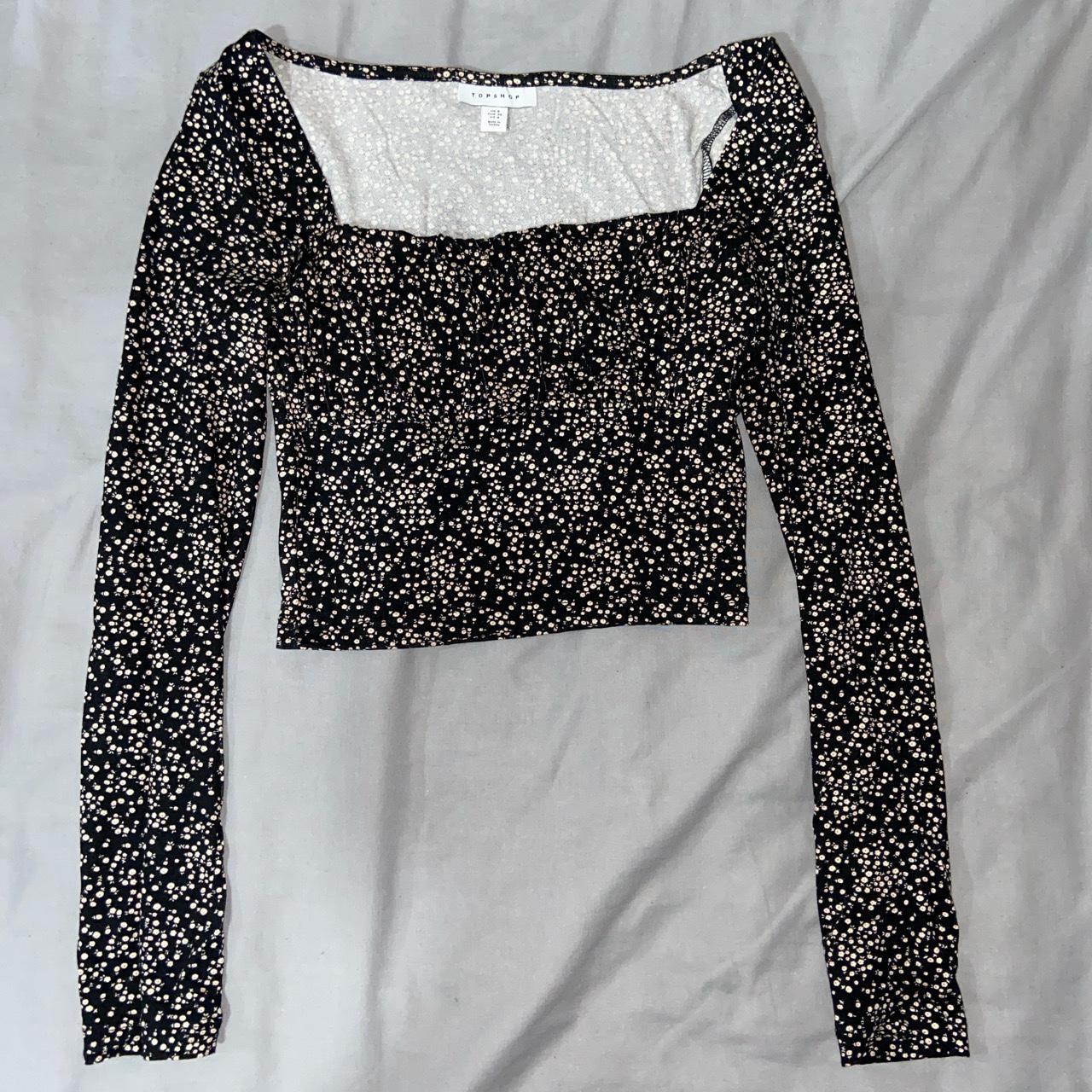 Long Sleeve Black Floral Crop Top from UK 8... Depop