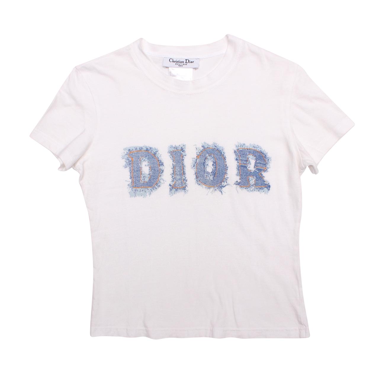 Authentic Christian Dior White Denim Logo Print... - Depop