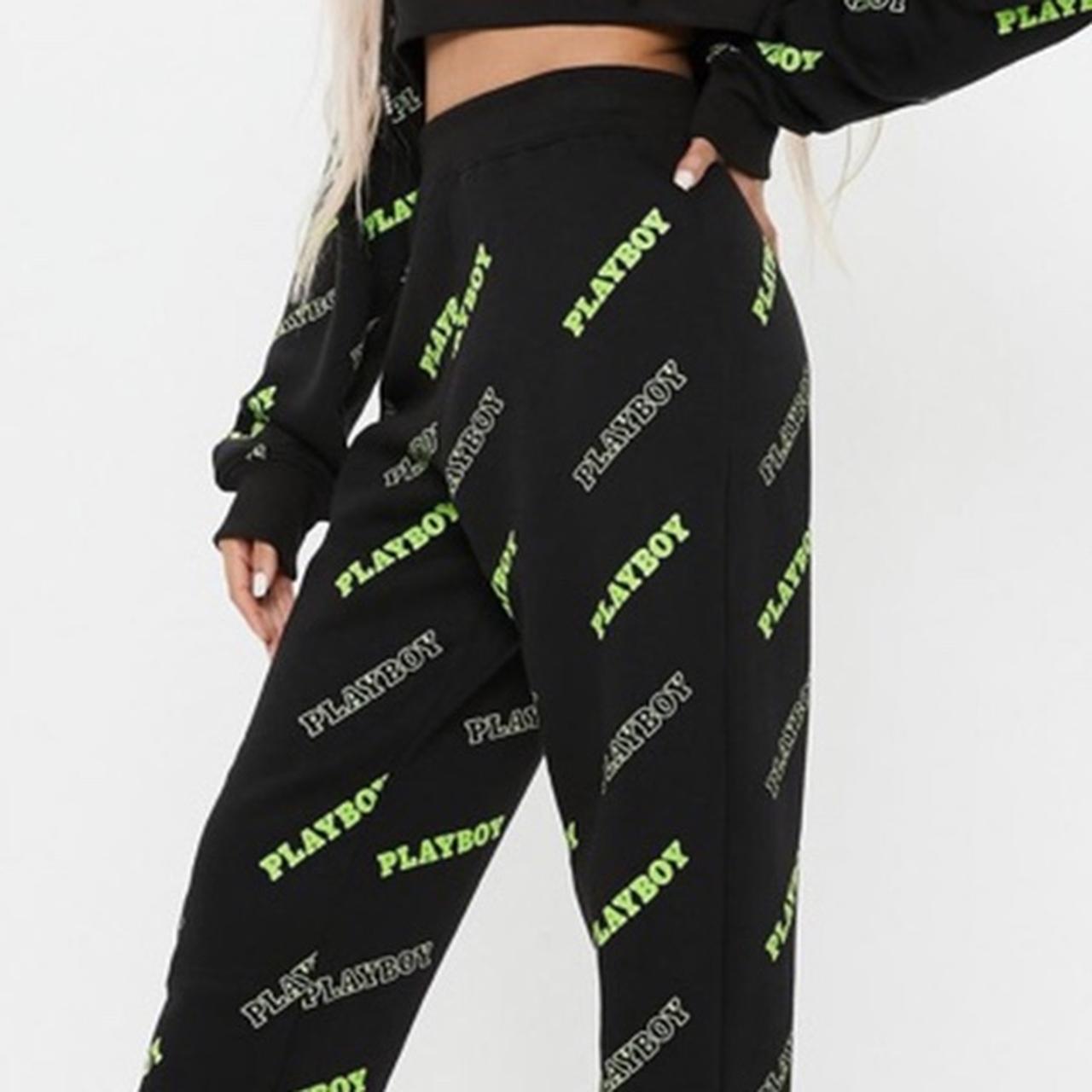 Missguided Ski Black & Neon Green Plus Size Co Ord Jogger Sweatpants