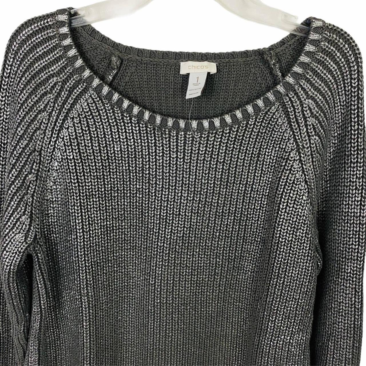 Chico’s Metallic Silver Cotton crew neck sweater... - Depop