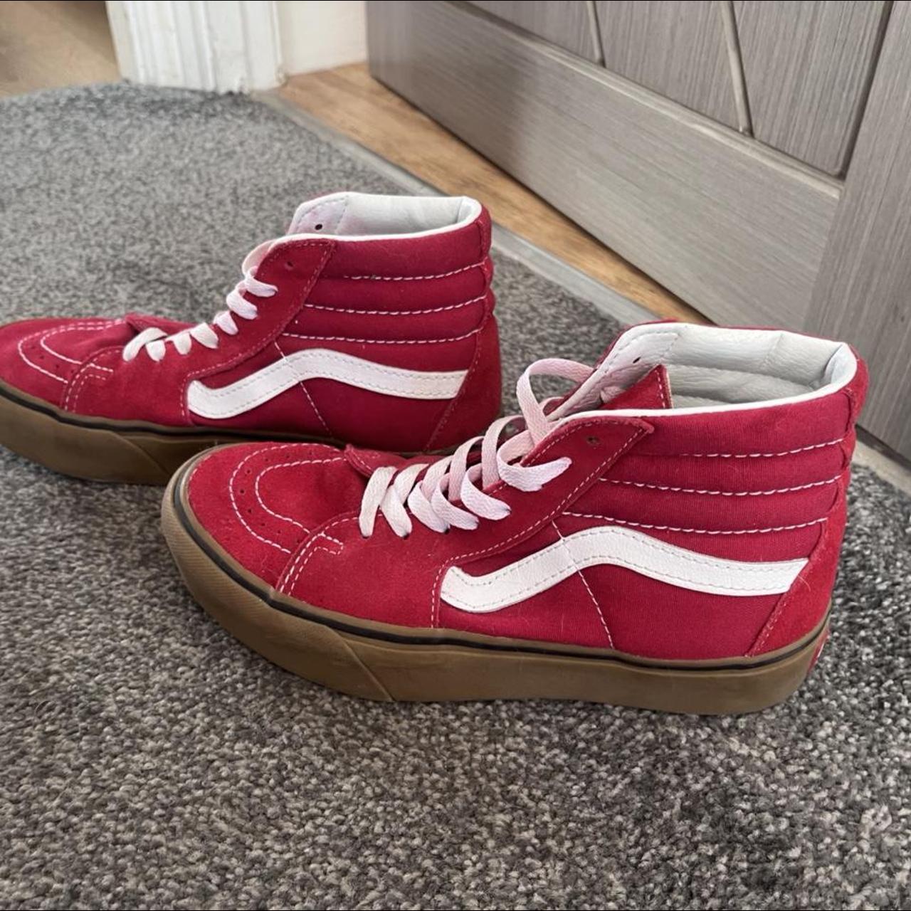 Hi-top red suede vans, they’re platforms Great... - Depop