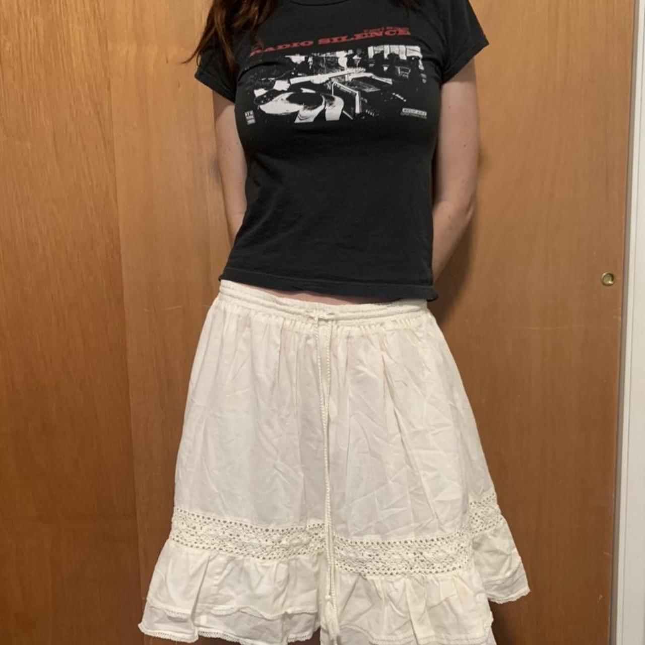 Cream white ruffle midi skirt, drawstring waist,... Depop