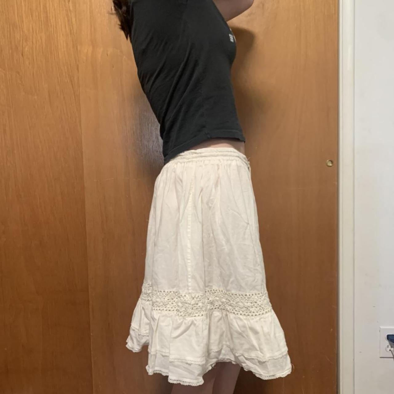 Cream white ruffle midi skirt, drawstring waist,... Depop