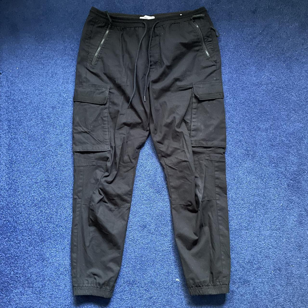 pull&bear ripstop cargo trousers in black