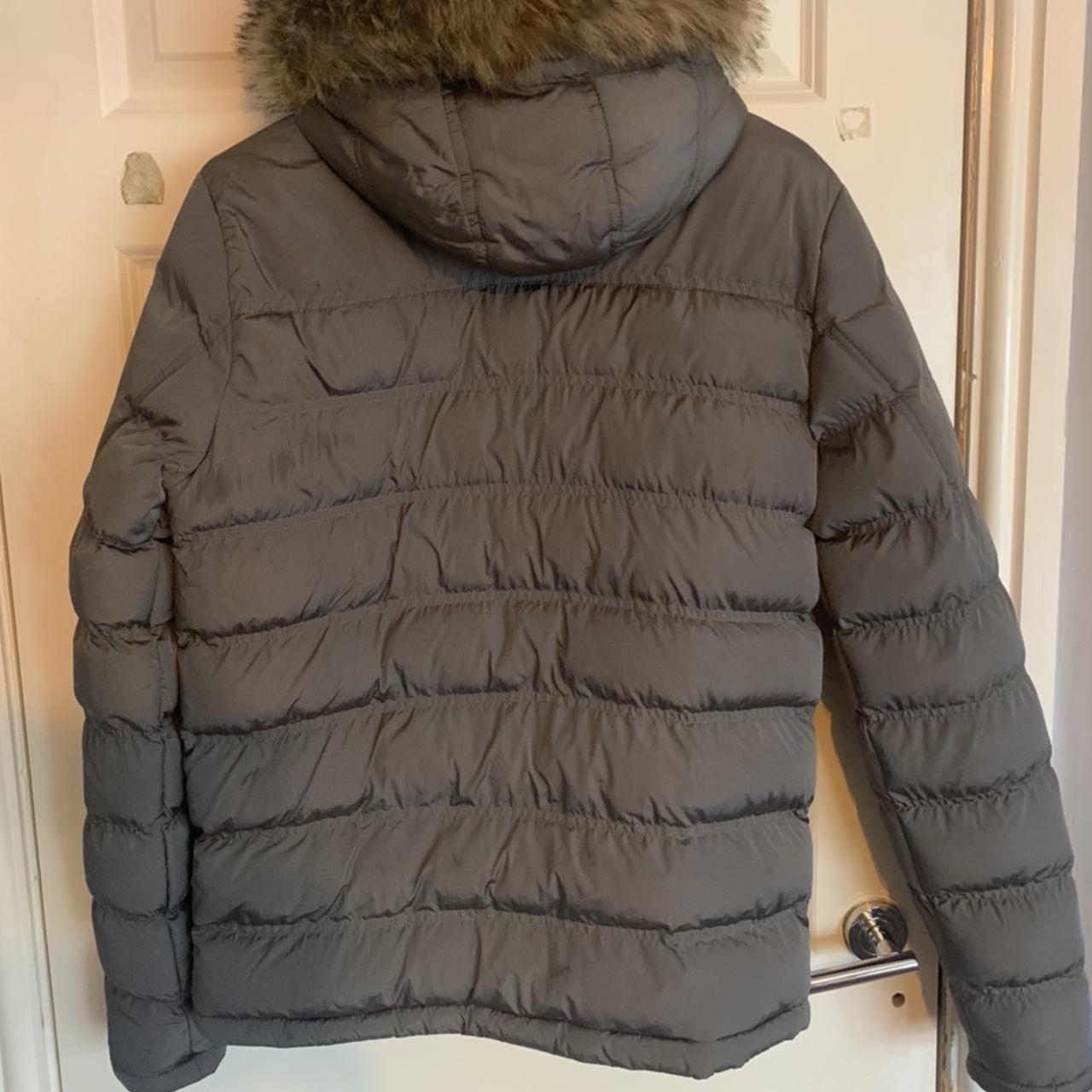 4BIDDEN Grey Puffer Coat with Fur Hood brought from