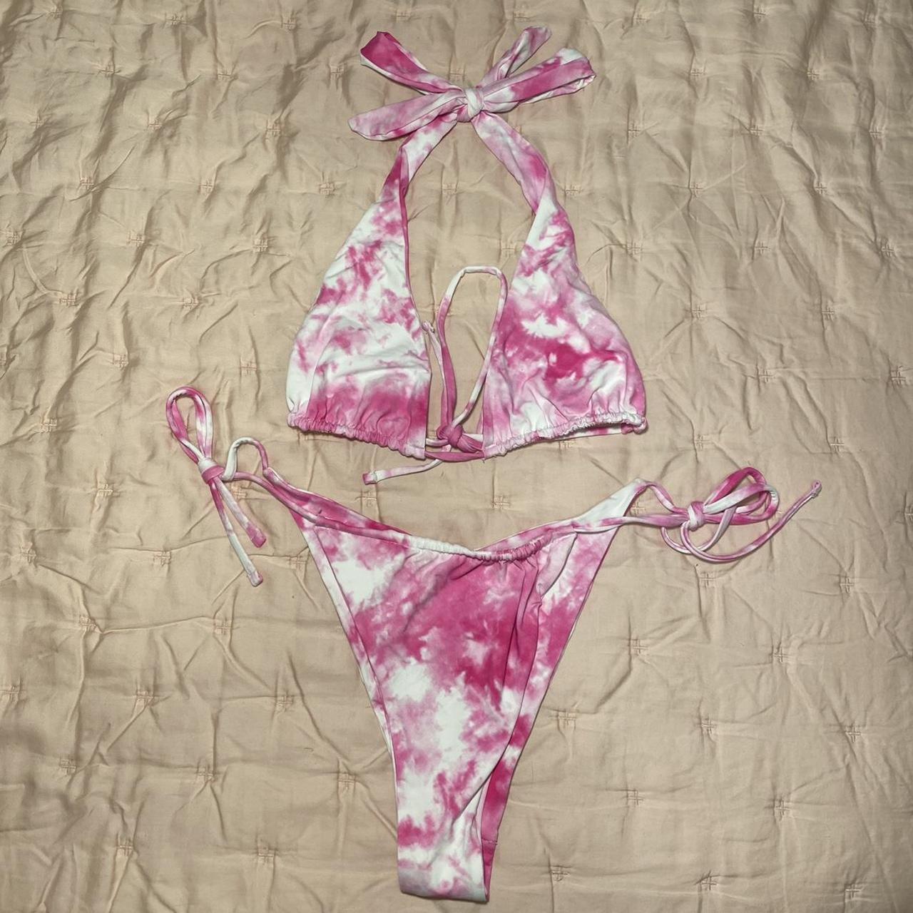 Garage Pink And White Tie Dye Bikini Set👙 Tie Dye Depop