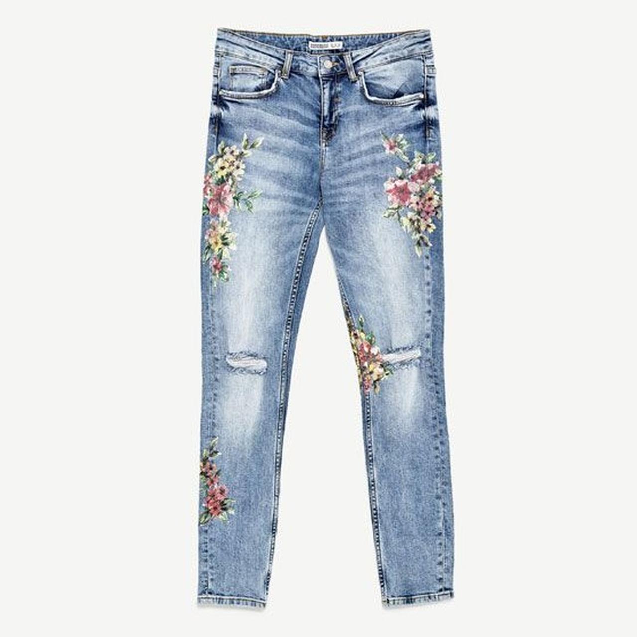 Zara Girls Flower And Bug Embroidered Jeans Size 9/10