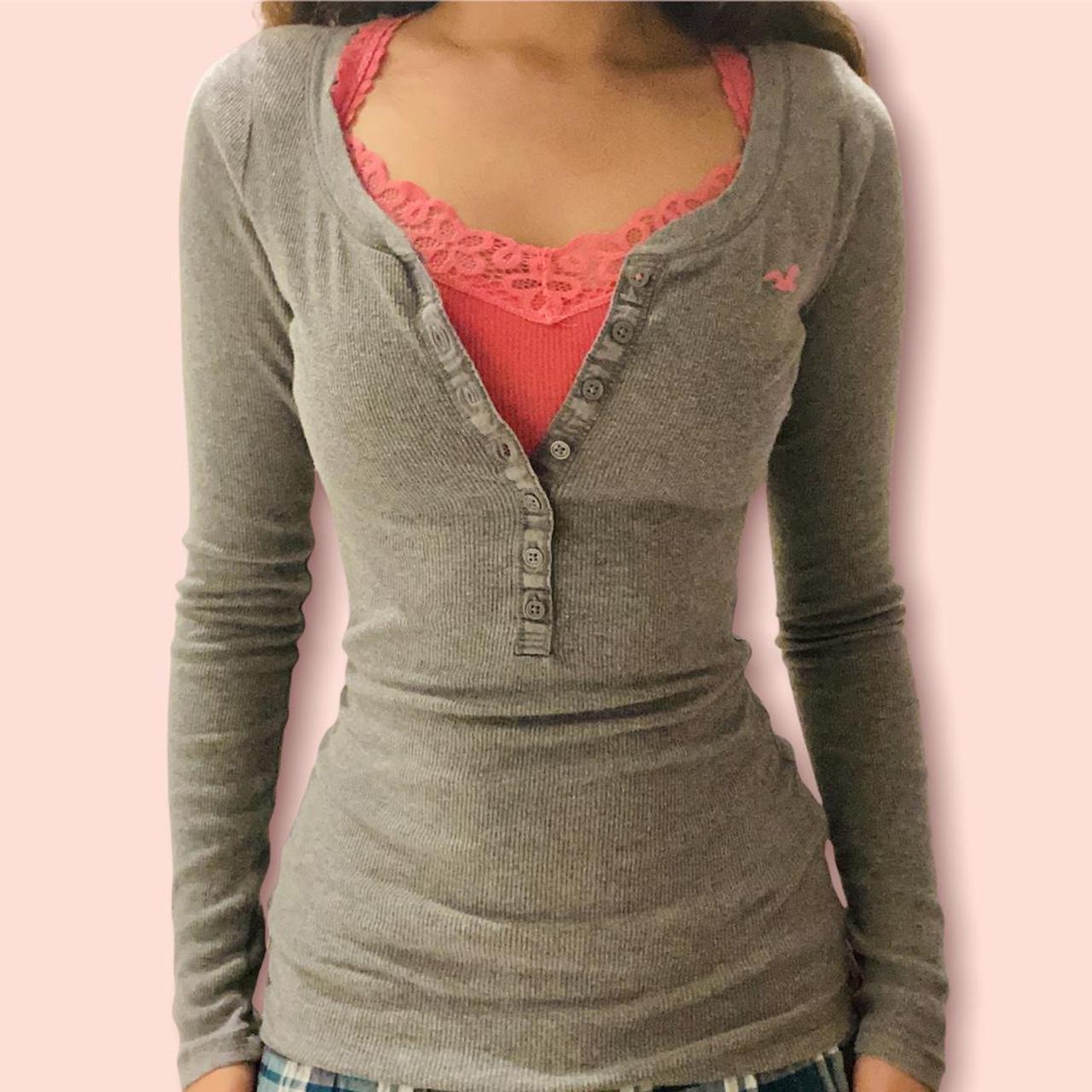 ୨୧ pink hollister lace trim cami vest / tank top ୨୧... Depop