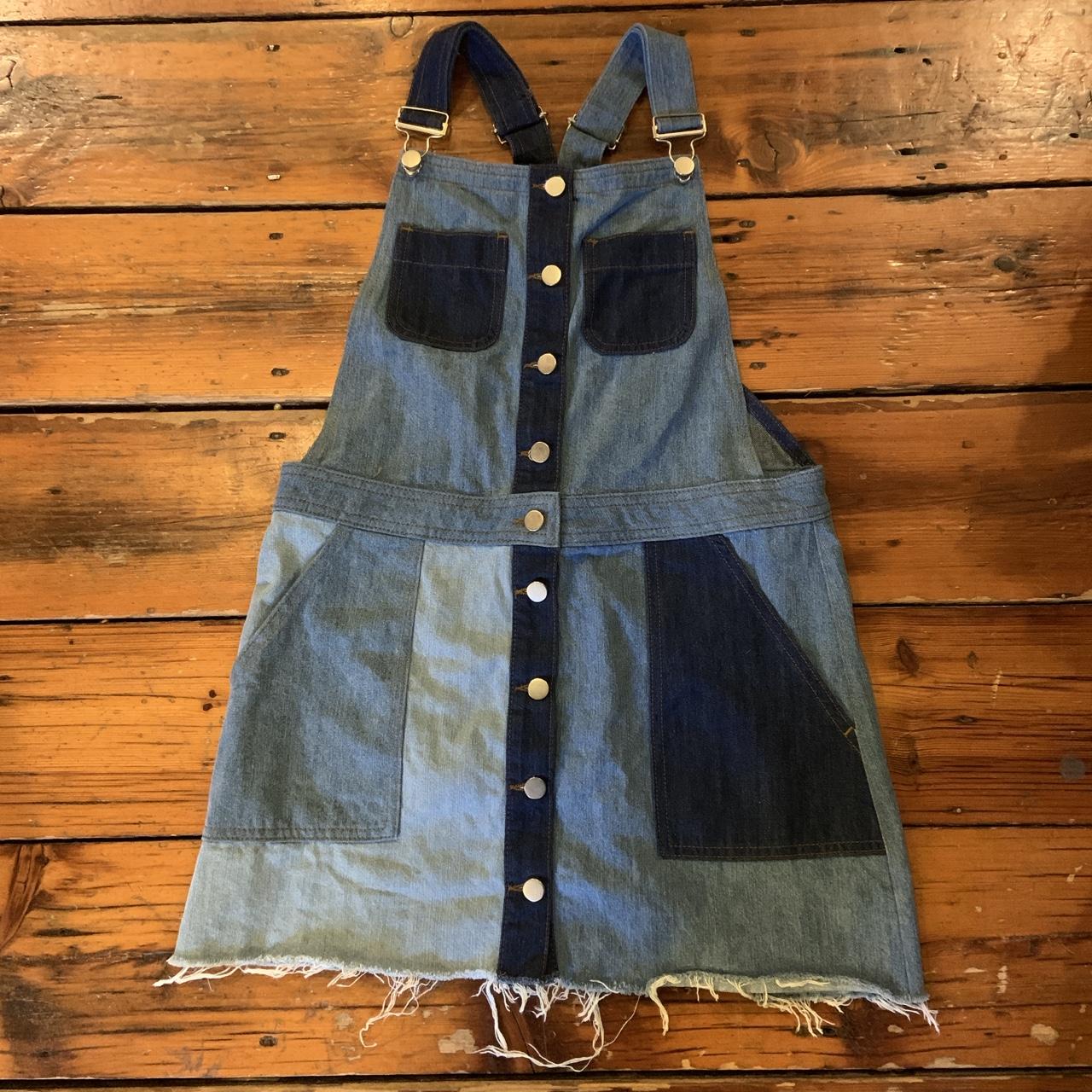 Patchwork denim pinafore dress. Straps are fully... - Depop