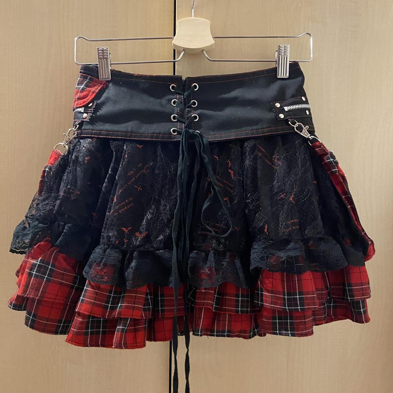 Women's Red and Black Skirt Depop