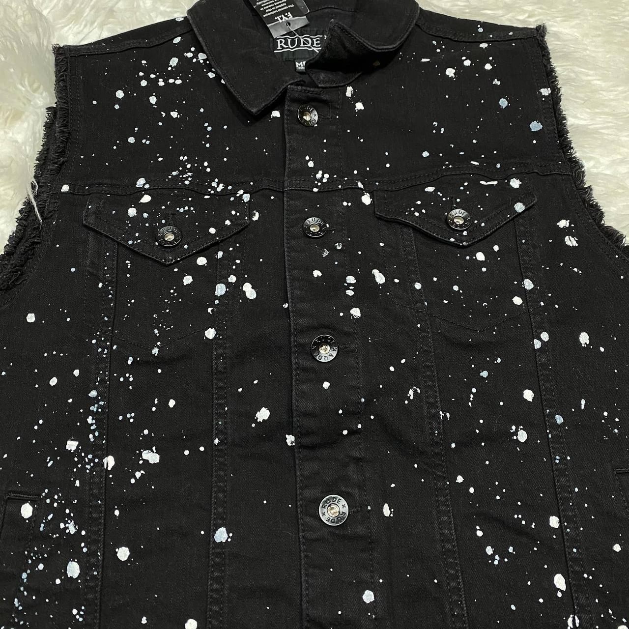 "BRAND NEW" XXX RUDE BLACK DENIM PAINT SPLATTER... Depop