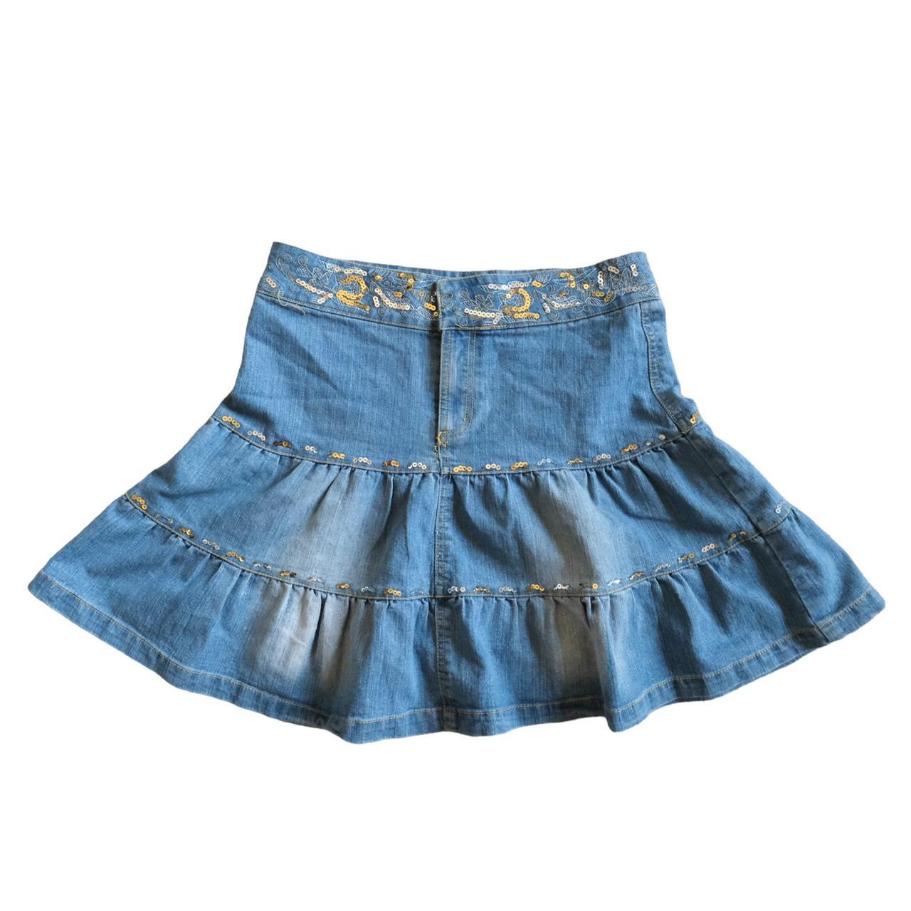 Denim Pleated Mini Skirt - Blue Denim M