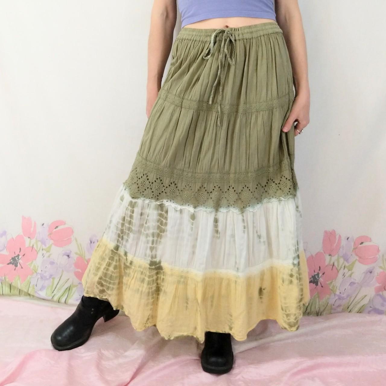 Gauzy cotton ombre tiered maxi skirt. Tagged size... - Depop