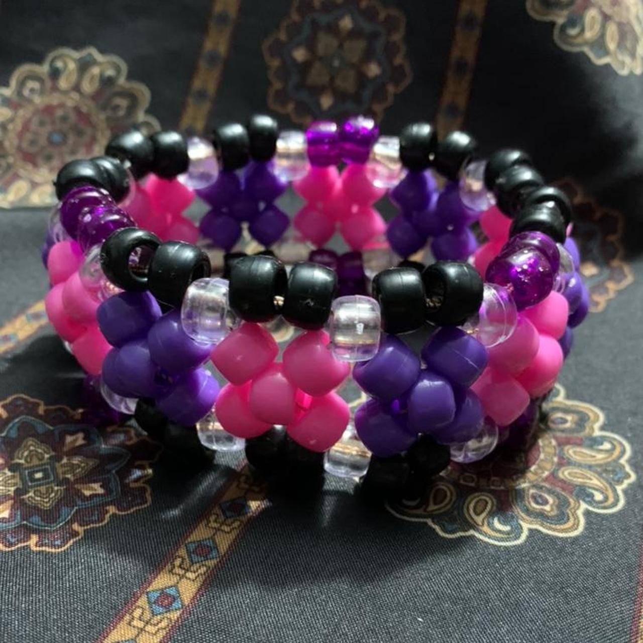 Poison inspired black purple pink Kandi rave cuff... - Depop