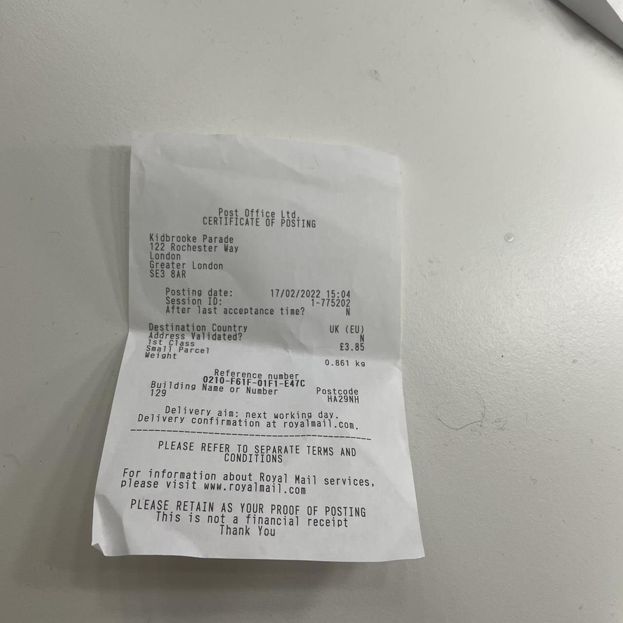 RECEIPT PROOF FOR CUSTOMER - Depop